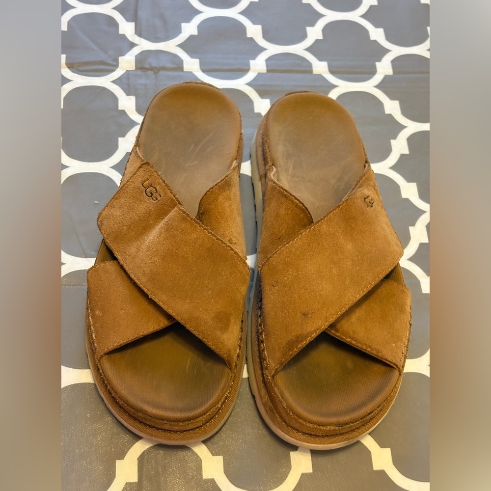 UGG womens Goldenstar Cross Slide Platform Suede Leather Crisscross Slides - Picture 3 of 10